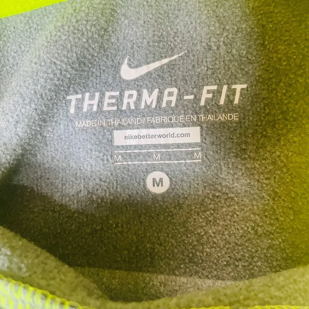 Nike Therma-FIT Men’s Medium Gray Volt Neon Pullover Hoodie Thumbhole Athletic